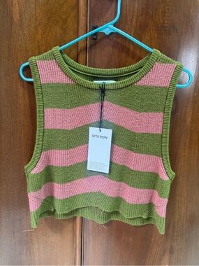 NWT Rita Row Olive Green & Pink Striped Cropped Knit Tank